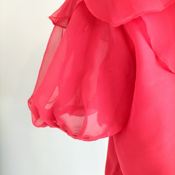 Vintage 90s Red Chiffon Peasant Top - Picture 2 of 6